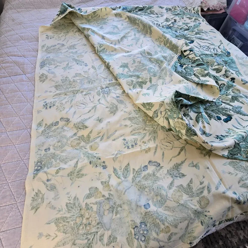 Vintage Waverly Fabric Remnant Plymouth Document Blue Yellow Green Birds READ DS